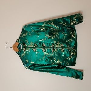 2000s TopShop Emerald Green Gold Satin Brocade Jacket UK 8 US 2